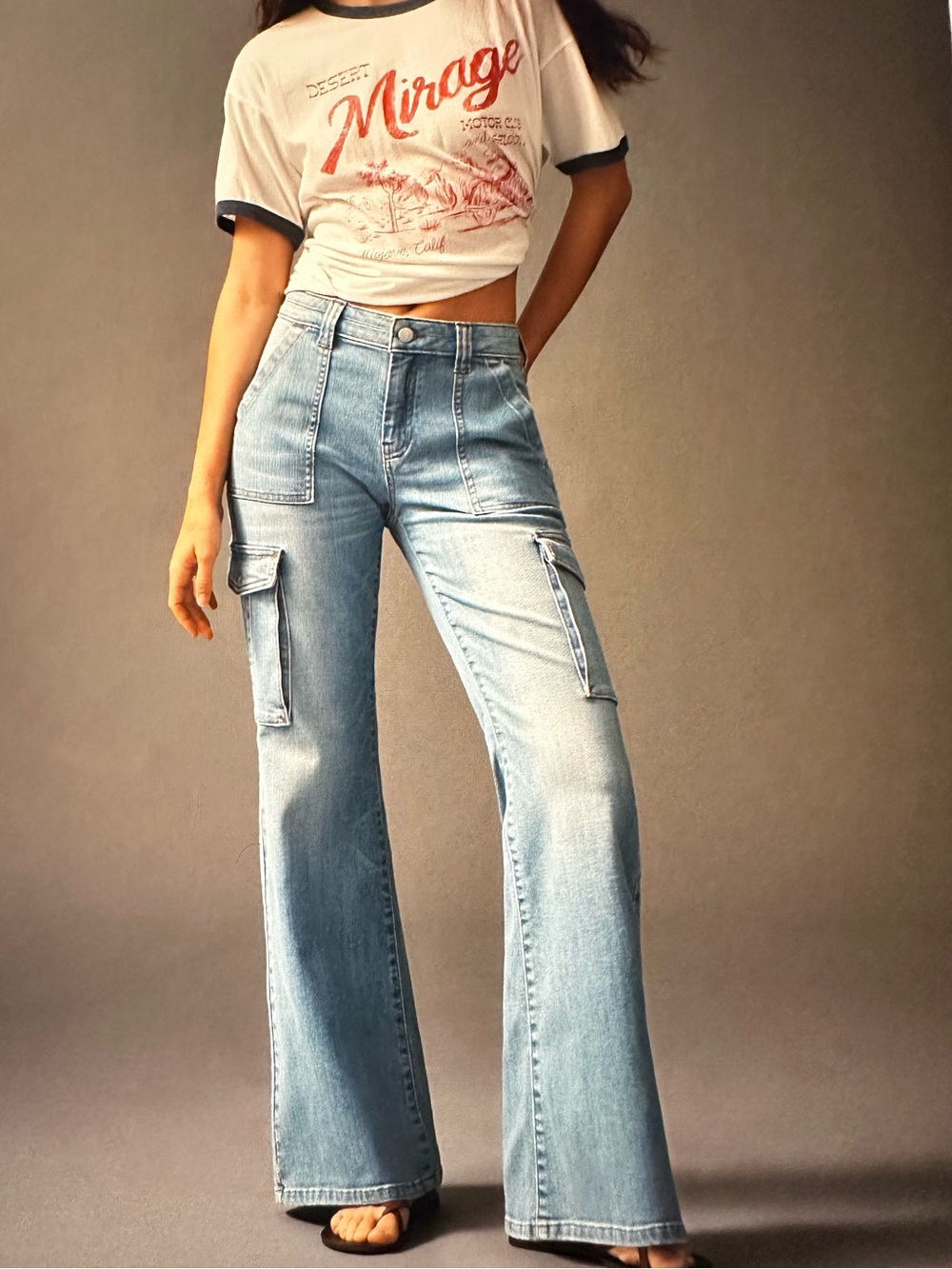 New with Tag! Anthropologie Pilcro Light Blue Wide-Leg Cargo Jeans Sz 30